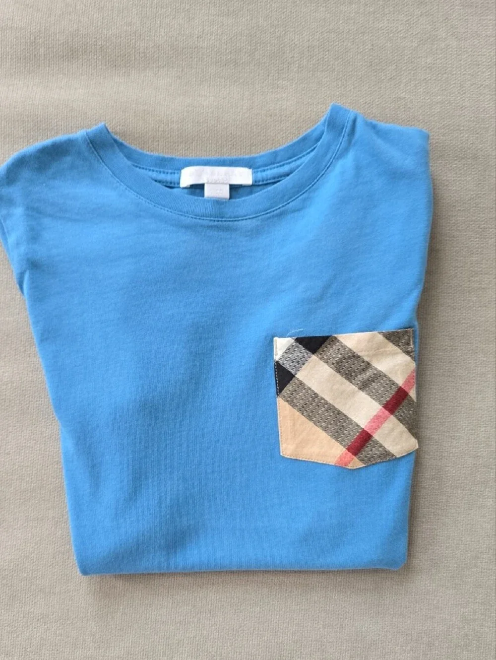Burberry Boys Blue Tee with Signature Plaid Pocket